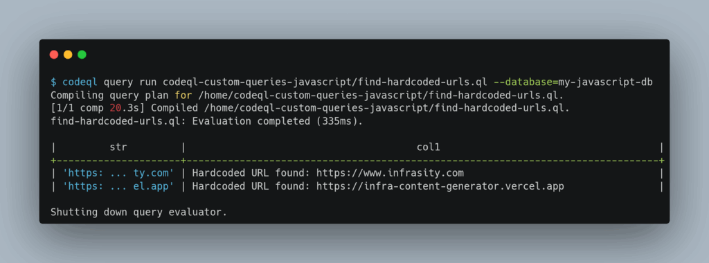 output of the CodeQL scan