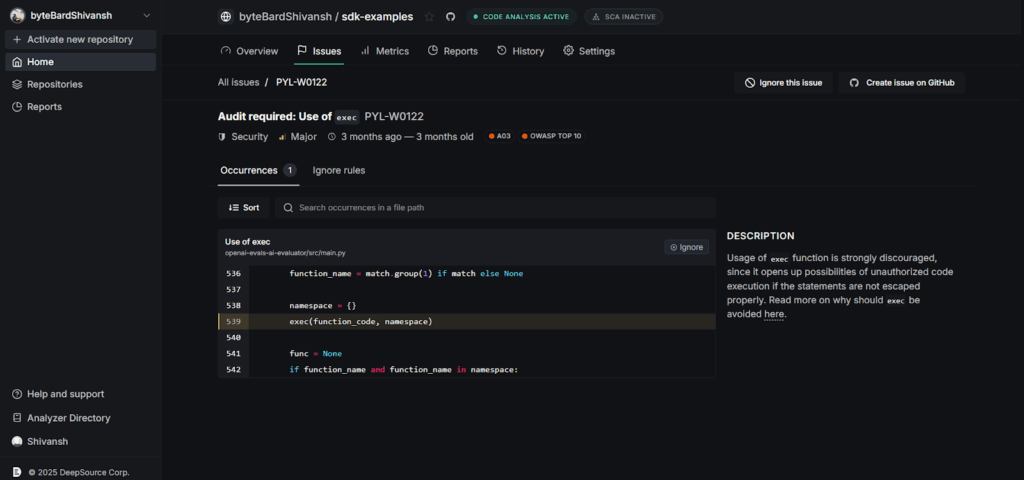 right inside the web dashboard with full file context and rule metadata