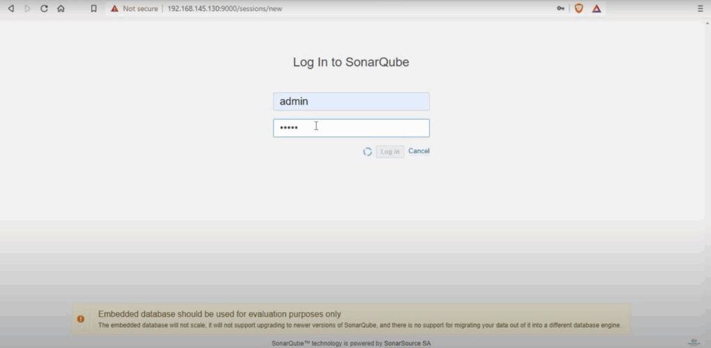 log in to sonarqube