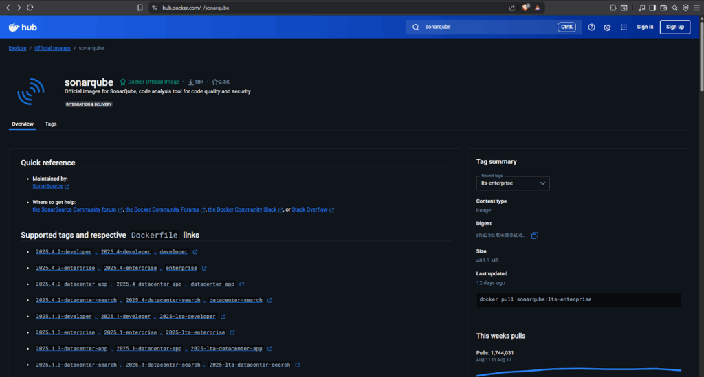 Using DockerHub for SonarQube Image