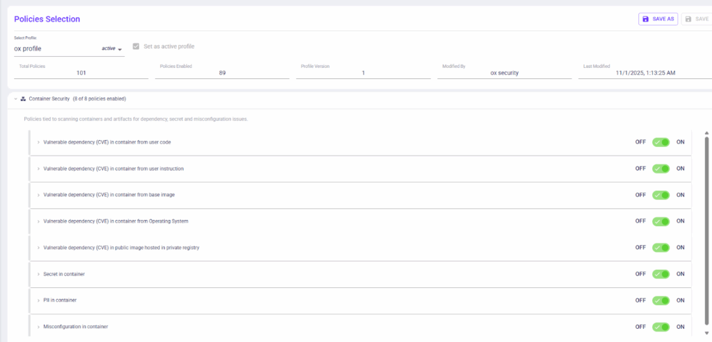 Verify container security policies are enabled