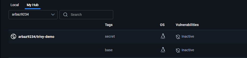 Trivy scanning container images