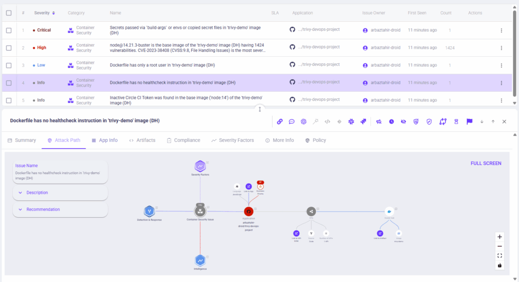 Expand a single issue and check the attack path