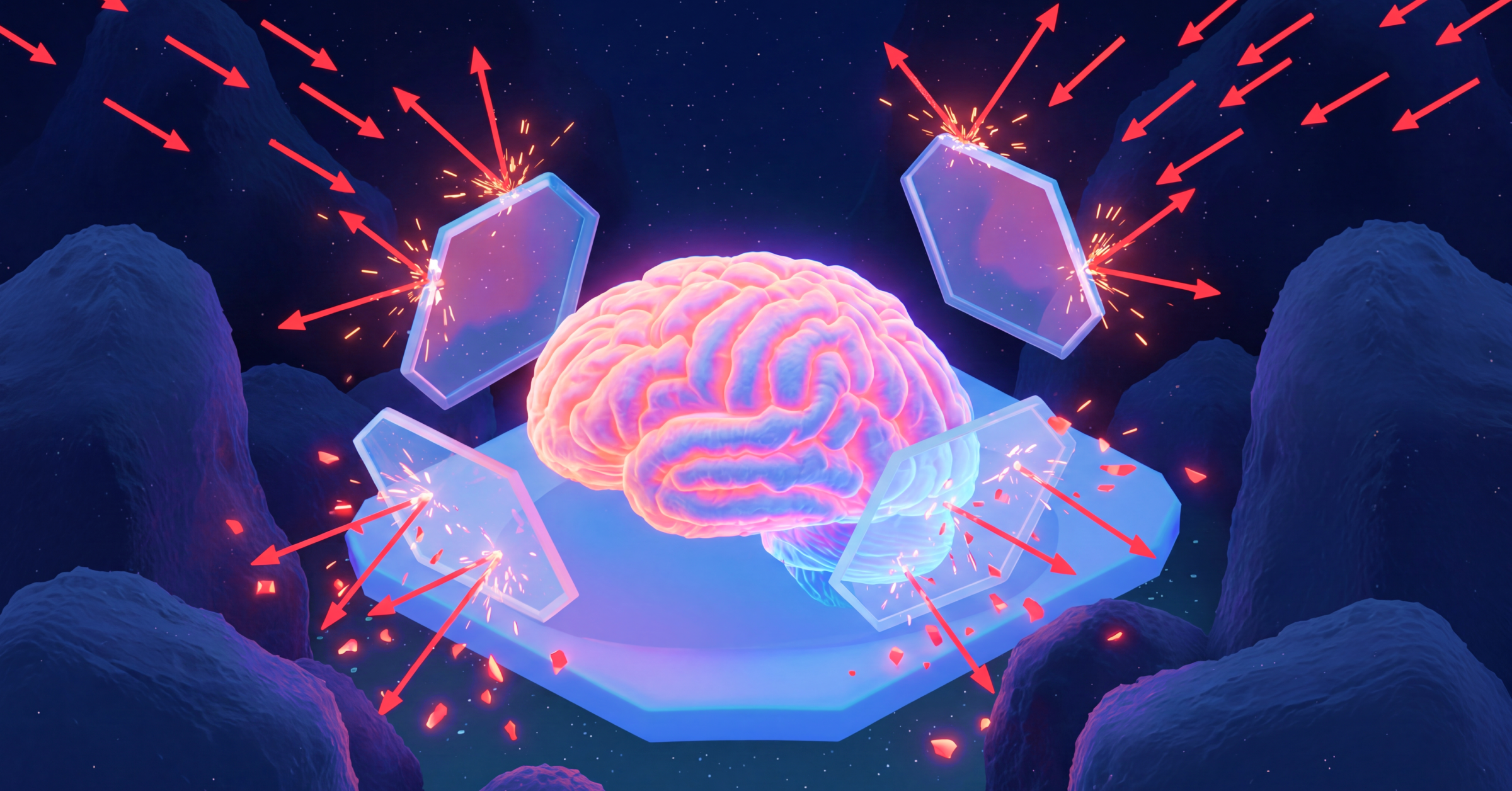 AI application security in 2026 - AI model under attack from multiple threat vectors blocked by security shields