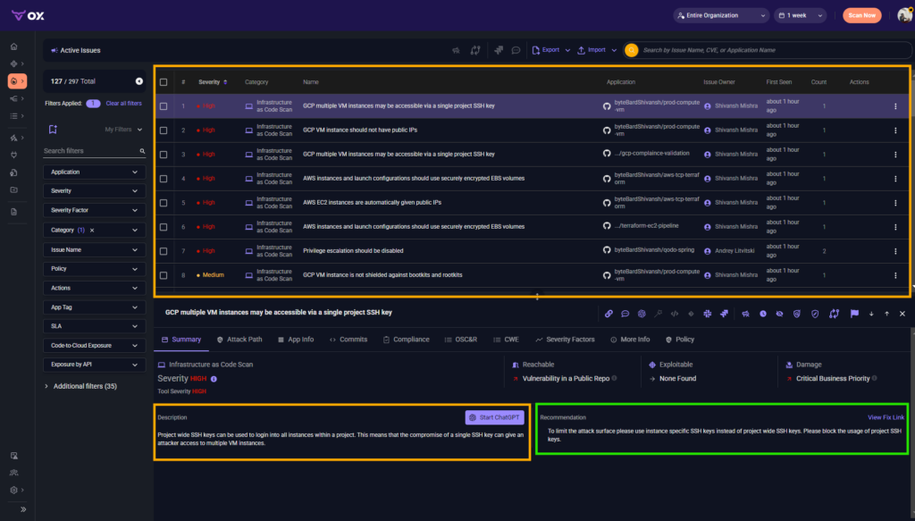 OX Security detecting high-risk Infrastructure as Code misconfigurations including project-wide SSH key exposure in GCP environments