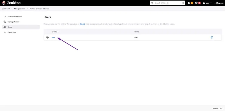 user configuration page