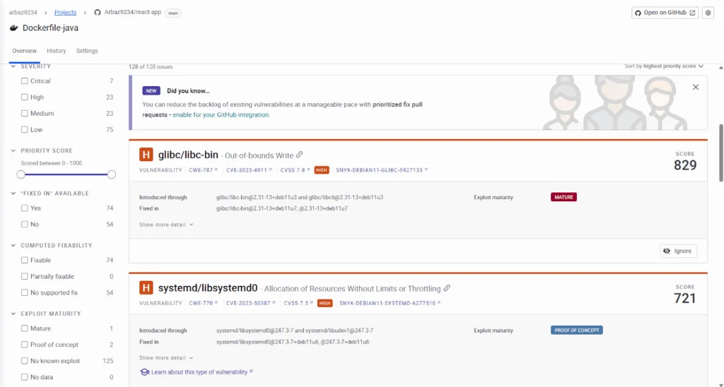 Snyk identified multiple dependency vulnerabilities in npm